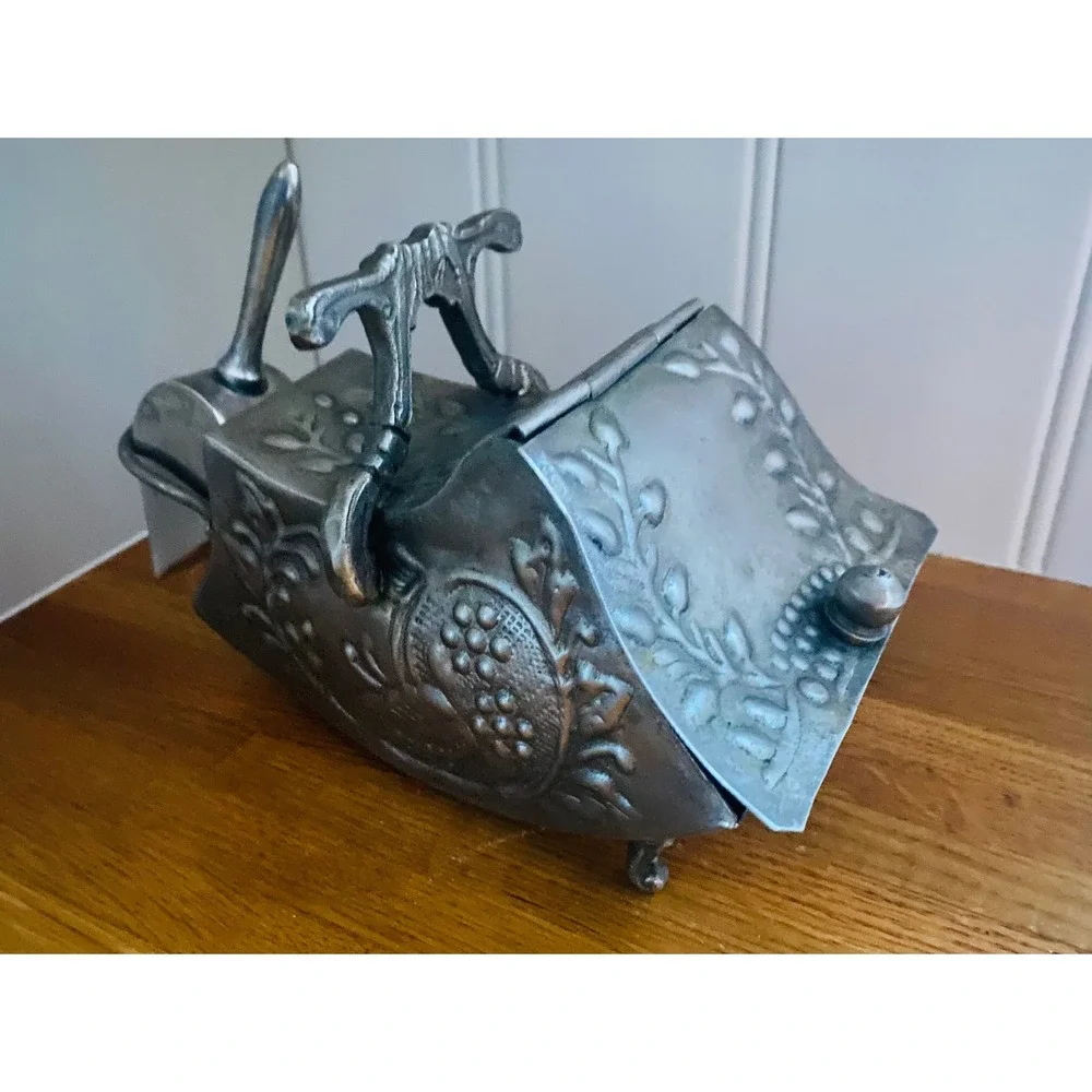 Vintage Silver Metal Sugar Scuttle | Sugar Bowl with Scoop | Silver Plated Dish
